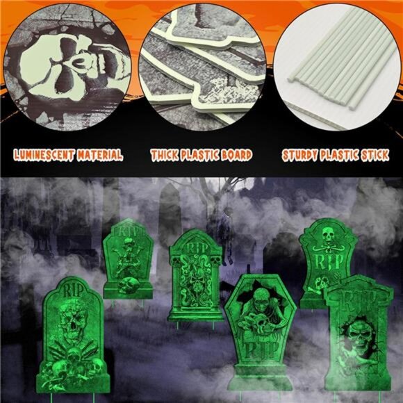 Halloween Decorations Tombstones Yard Sign,6Pcs Luminous Rip Halloween - Picture 5 of 7